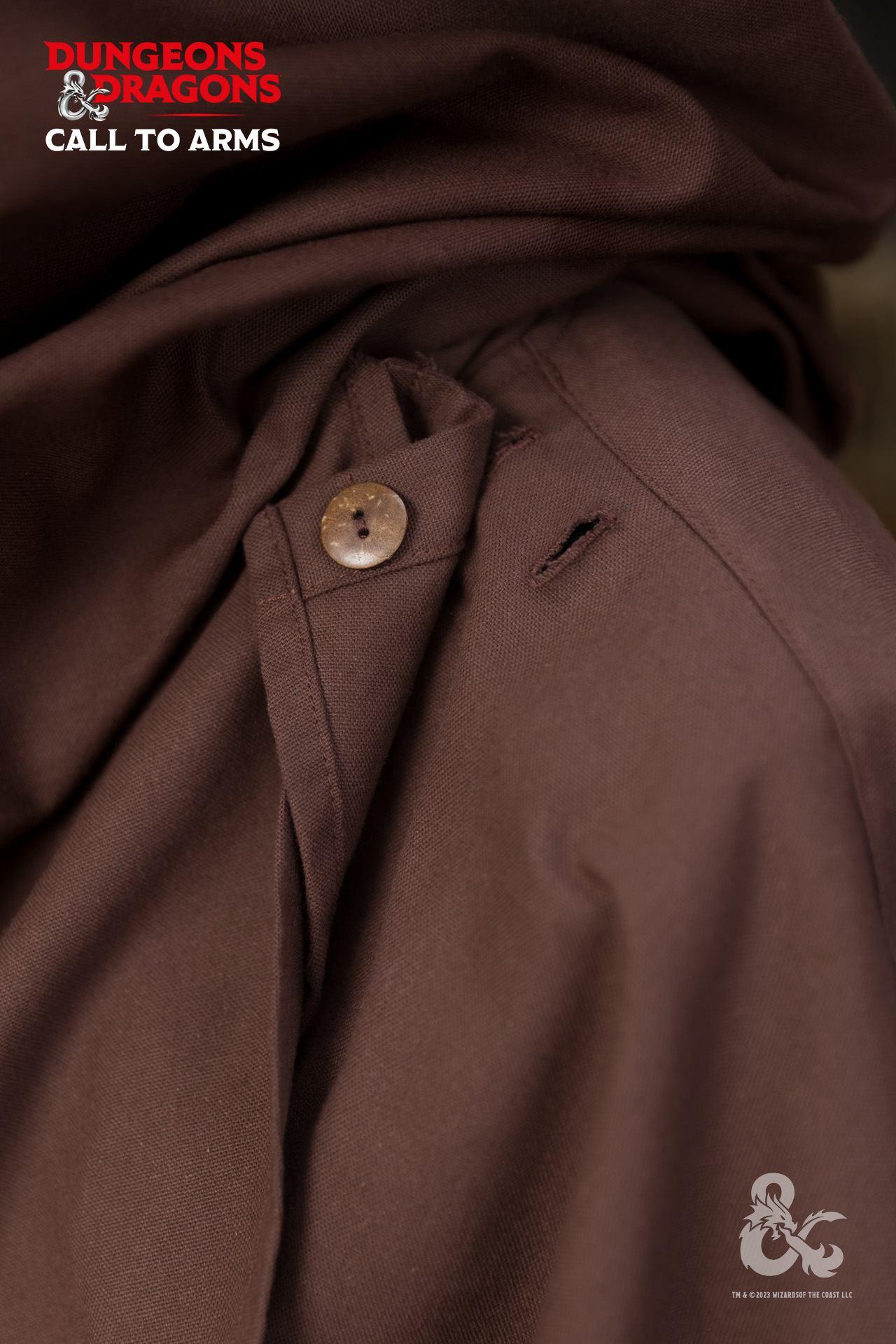 Brown Dungeons & Dragons Druid Cape with long-width scarf, designed for adventurers, showcasing a flowing silhouette.