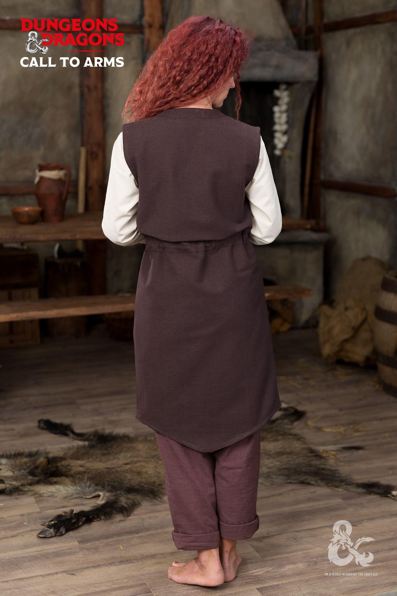 Brown Dungeons & Dragons Druid Long Vest with exquisite trim and adjustable drawstring waistband, perfect for role-playing.