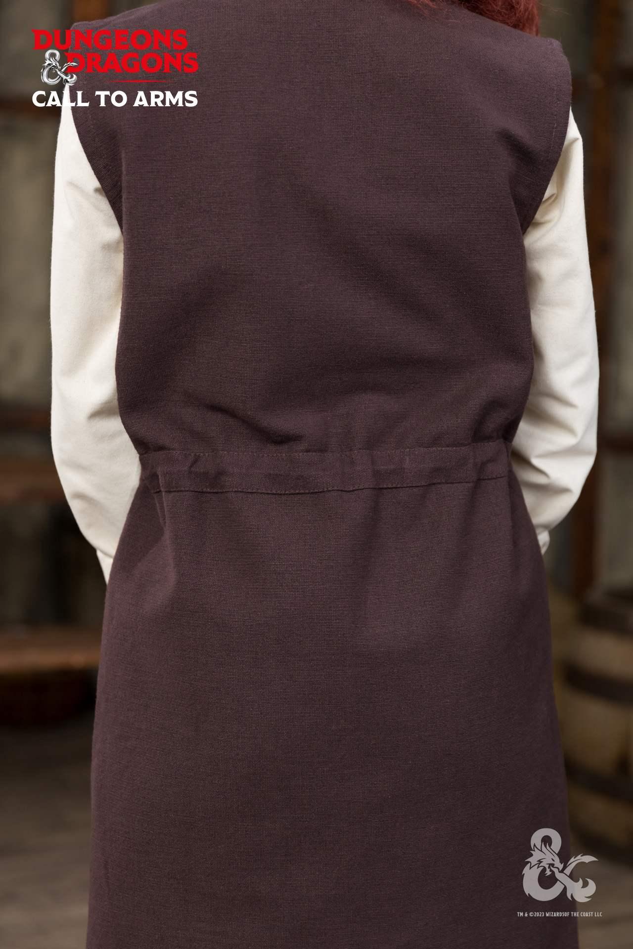 Brown Dungeons & Dragons Druid Long Vest with exquisite trim and adjustable drawstring waistband, perfect for role-playing.