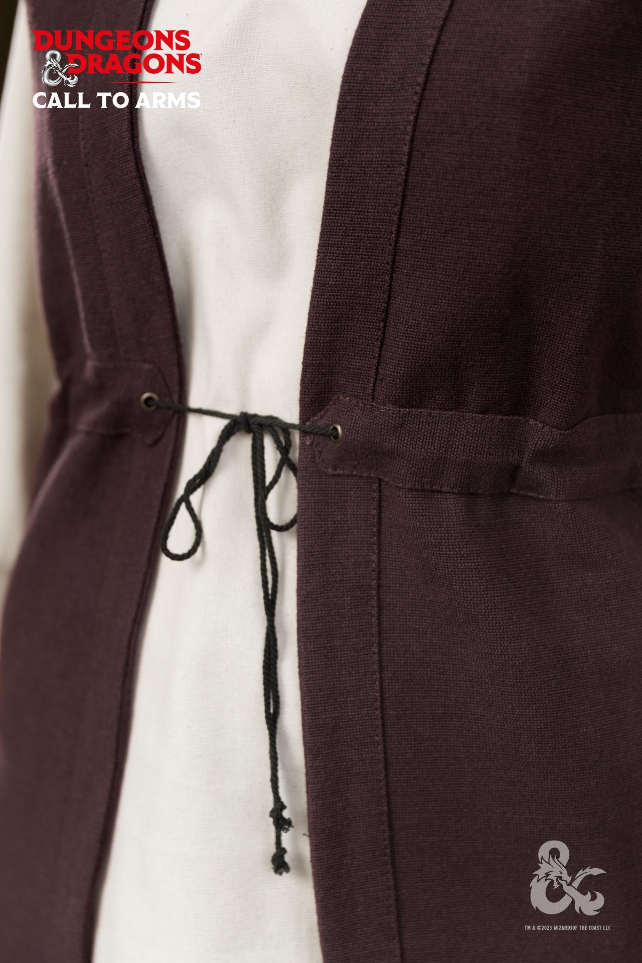 Brown Dungeons & Dragons Druid Long Vest with exquisite trim and adjustable drawstring waistband, perfect for role-playing.