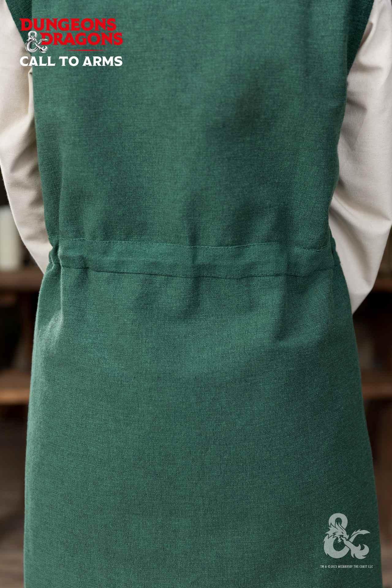 Dungeons & Dragons Druid Long Vest in green with exquisite trim and adjustable drawstring waistband, perfect for cosplay and gaming.