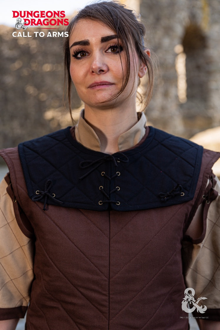Dungeons & Dragons Fighter Gorget in Black featuring quilted shoulders and lace detailing.
