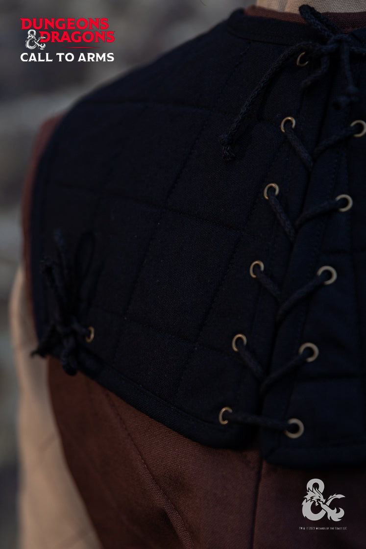 Dungeons & Dragons Fighter Gorget in Black featuring quilted shoulders and lace detailing.