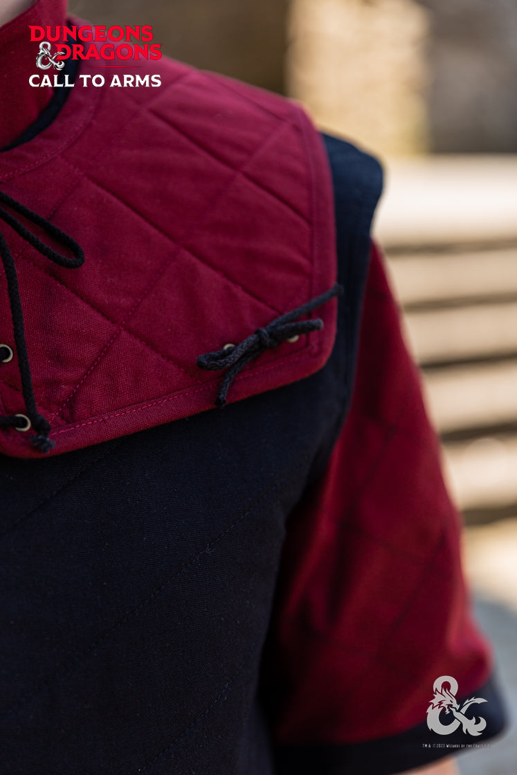 Dungeons & Dragons Fighter Gorget in Bordeaux, featuring quilted padding and elegant lace detailing.