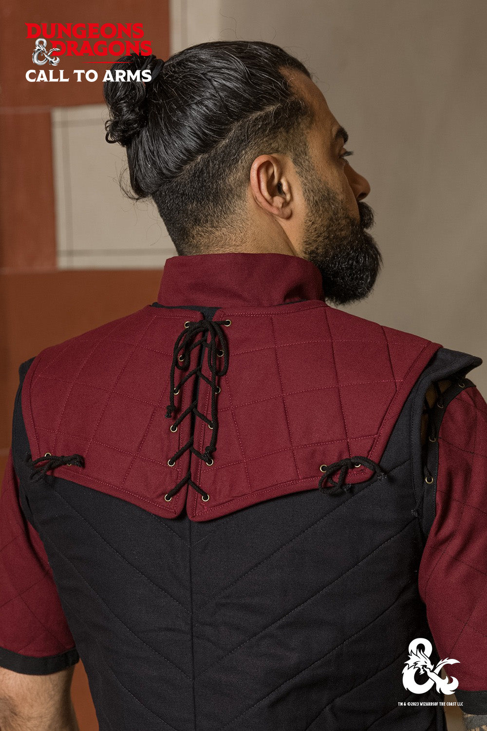 Dungeons & Dragons Fighter Gorget in Bordeaux, featuring quilted padding and elegant lace detailing.