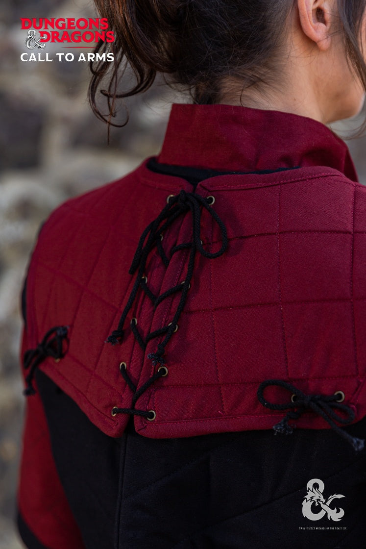 Dungeons & Dragons Fighter Gorget in Bordeaux, featuring quilted padding and elegant lace detailing.