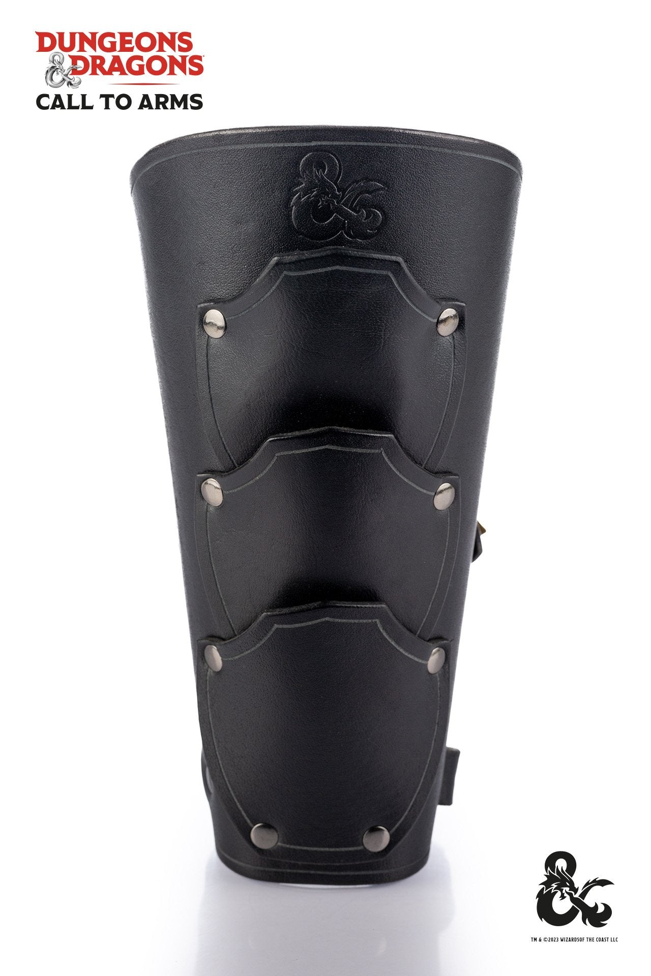 Black leather Dungeons & Dragons Fighter bracers with intricate scaled design, perfect for warrior classes.