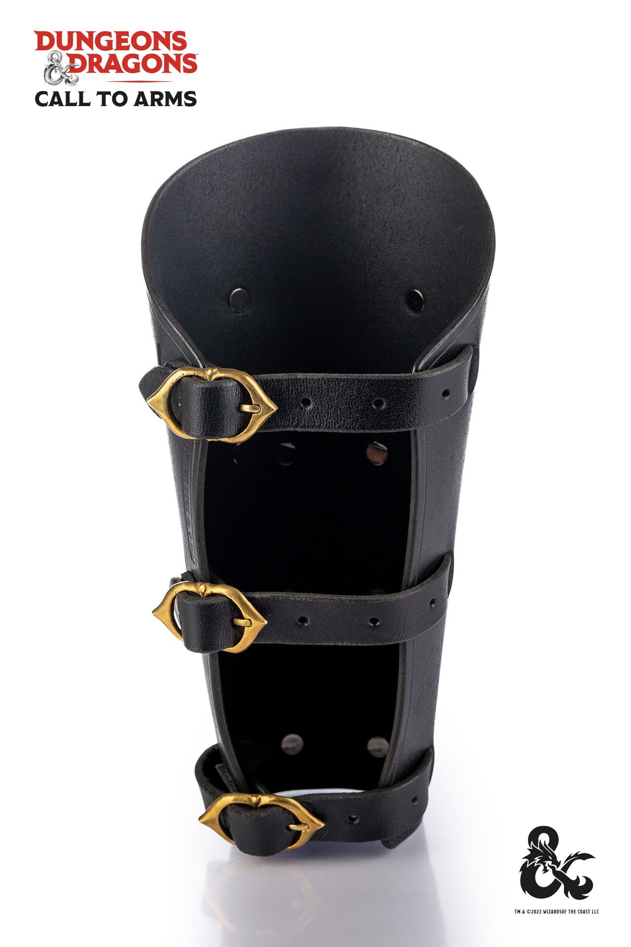 Black leather Dungeons & Dragons Fighter bracers with intricate scaled design, perfect for warrior classes.