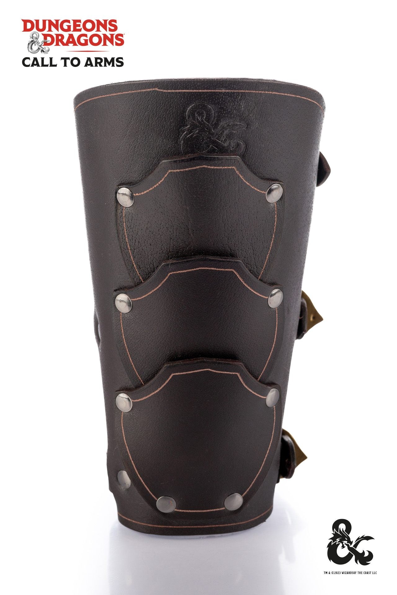 Brown leather bracers designed for Dungeons & Dragons fighters, featuring a scale pattern for added style and protection.