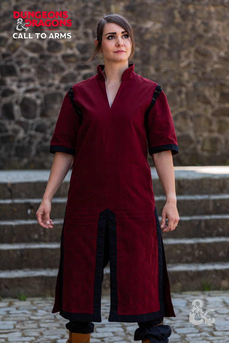 Dungeons & Dragons Fighter Tunic in Bordeaux and Black with standup collar and quilted short sleeves.