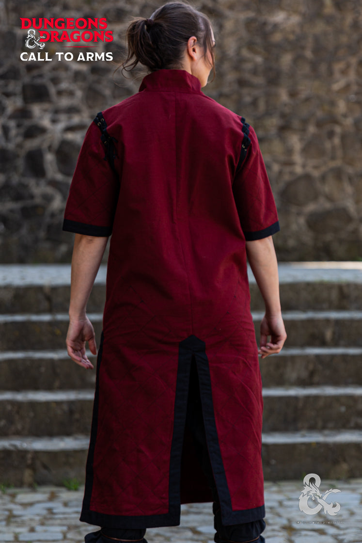 Dungeons & Dragons Fighter Tunic in Bordeaux and Black with standup collar and quilted short sleeves.