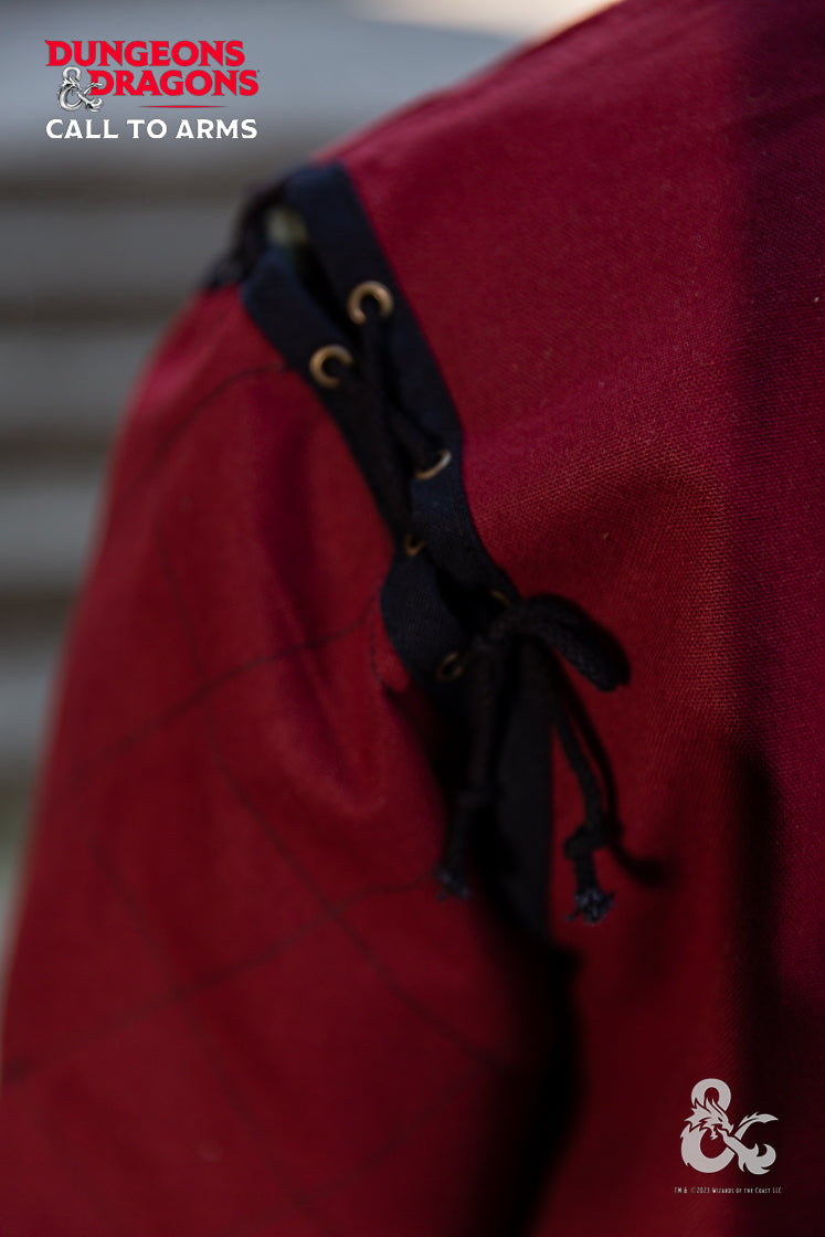 Dungeons & Dragons Fighter Tunic in Bordeaux and Black with standup collar and quilted short sleeves.