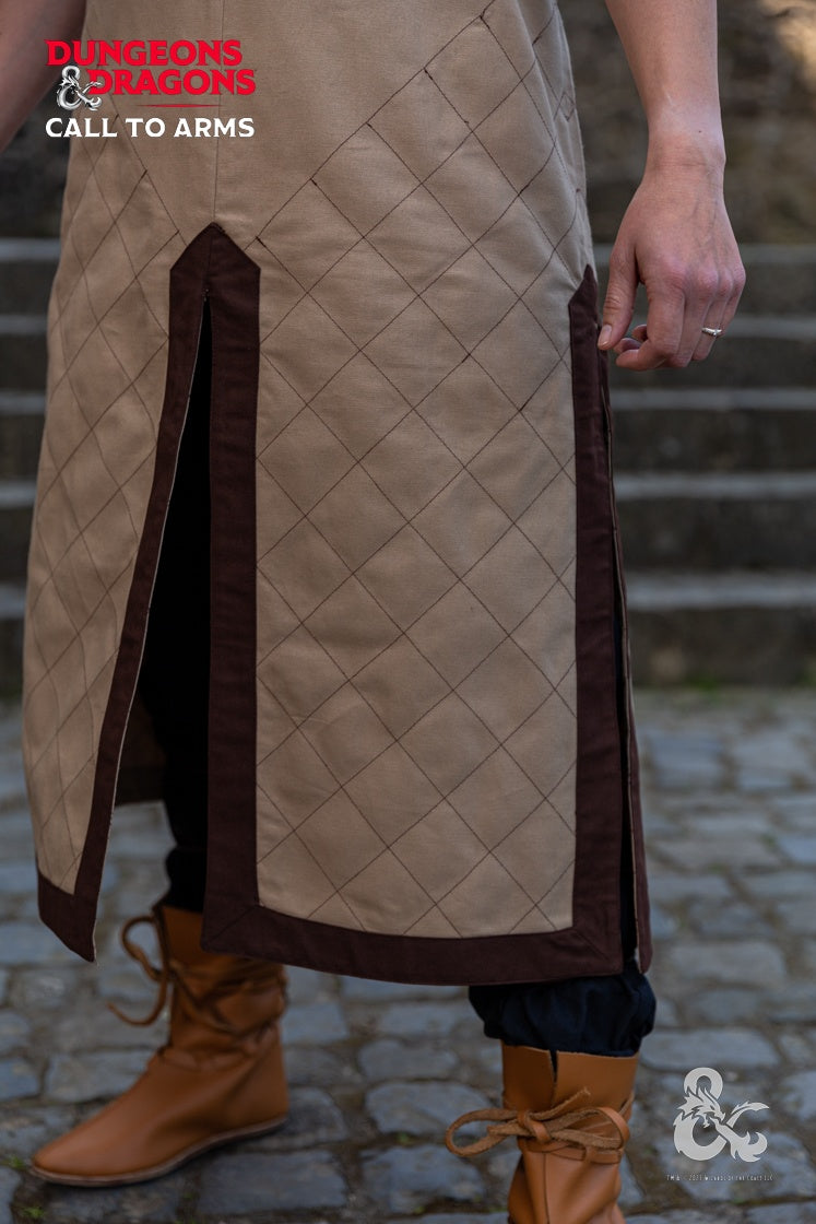 Dungeons & Dragons Fighter Tunic in Hemp/Brown with standup collar and quilted short sleeves, perfect for warriors.