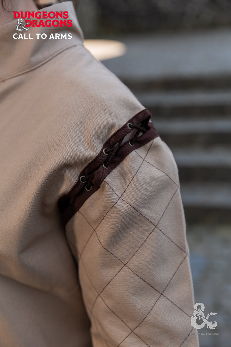 Dungeons & Dragons Fighter Tunic in Hemp/Brown with standup collar and quilted short sleeves, perfect for warriors.