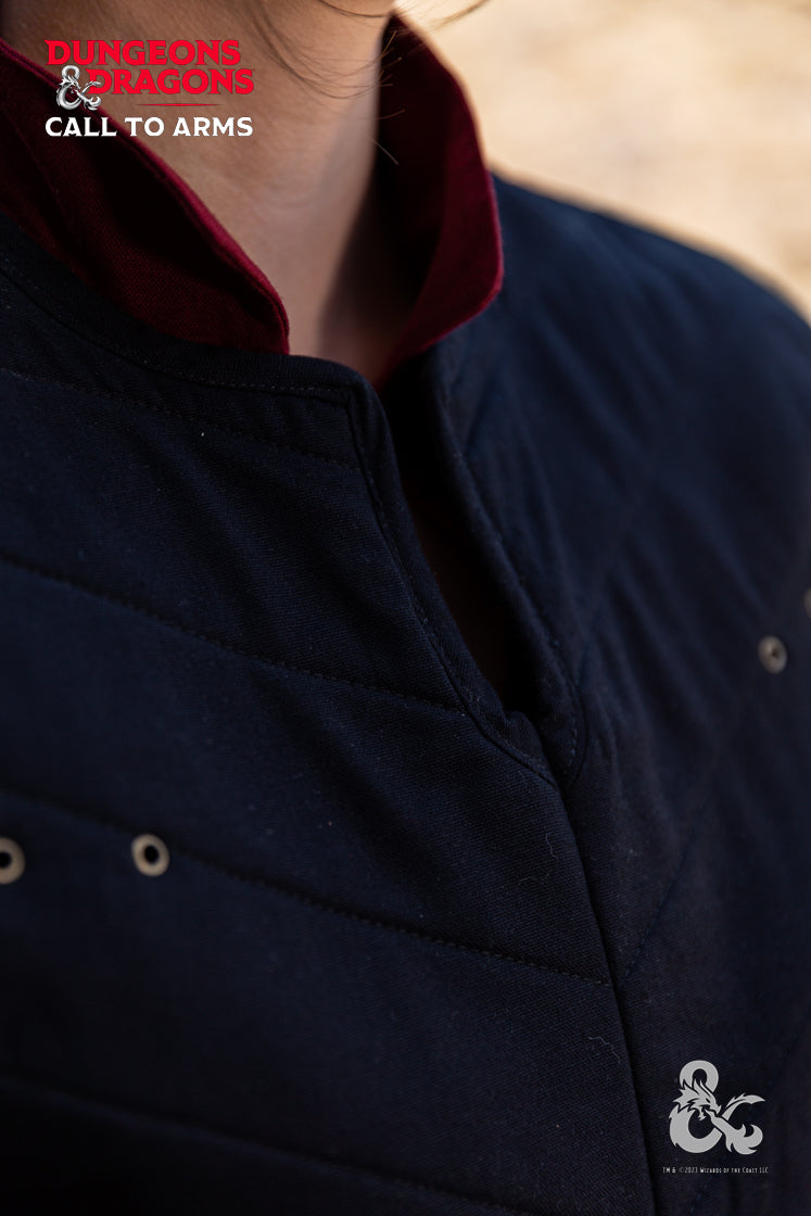 Dungeons & Dragons Fighter Vest in black, featuring quilted padding and adjustable lacing on both sides for a perfect fit.