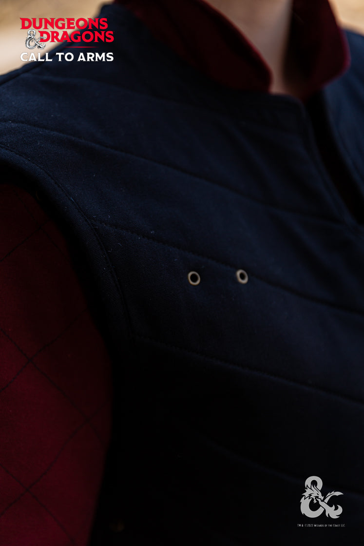 Dungeons & Dragons Fighter Vest in black, featuring quilted padding and adjustable lacing on both sides for a perfect fit.