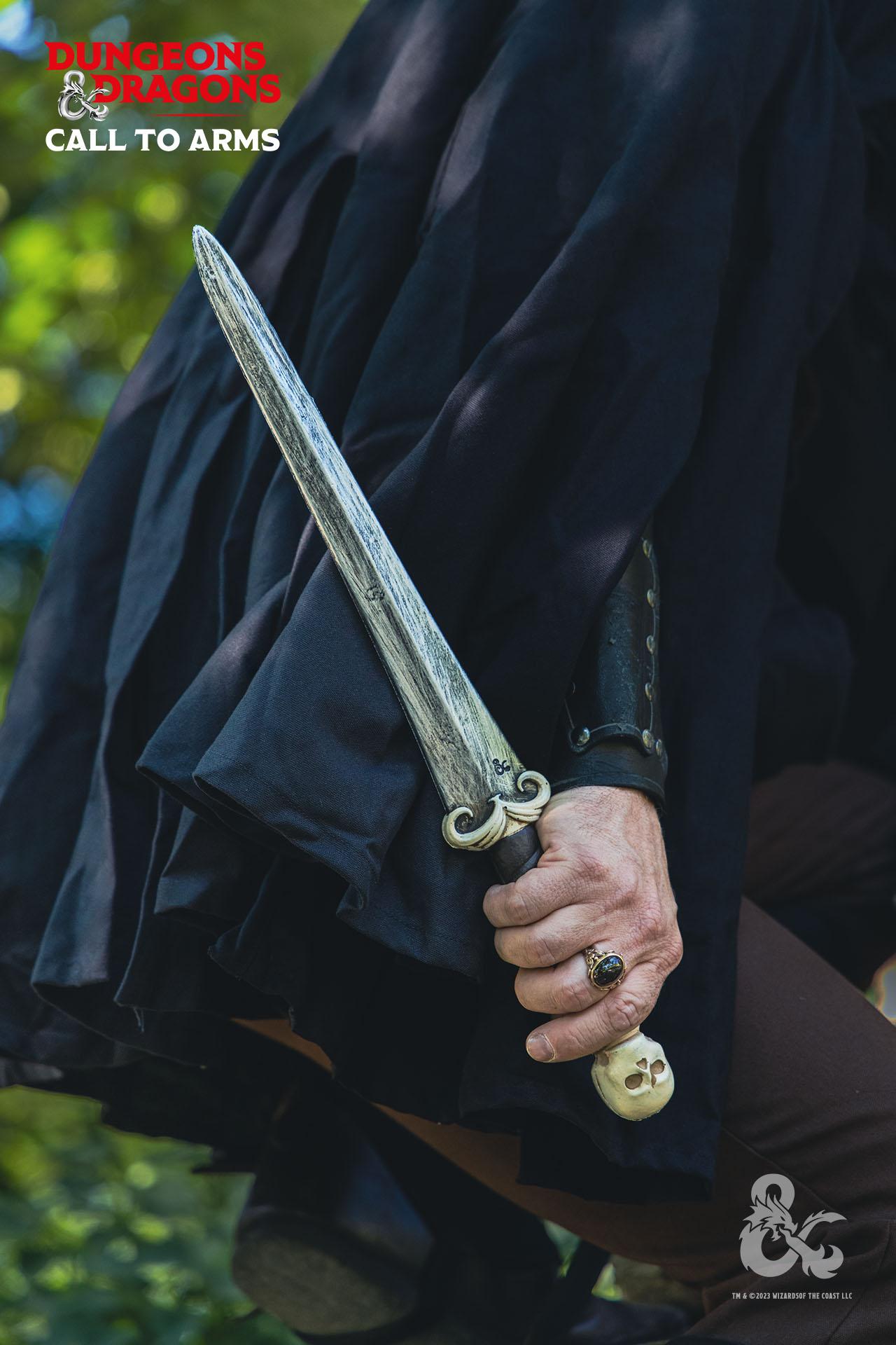 Dungeons & Dragons Foam Rogue Dagger with skull hilt and textured blade, perfect for LARP and cosplay.