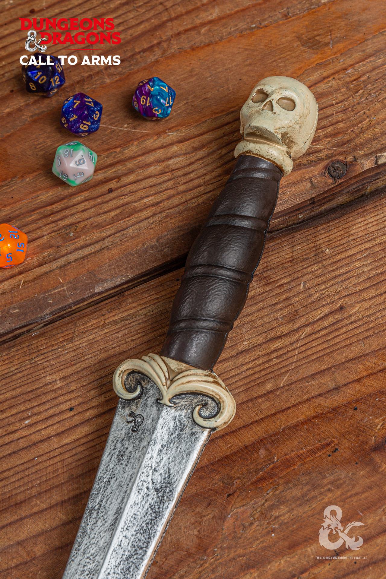 Dungeons & Dragons Foam Rogue Dagger with skull hilt and textured blade, perfect for LARP and cosplay.