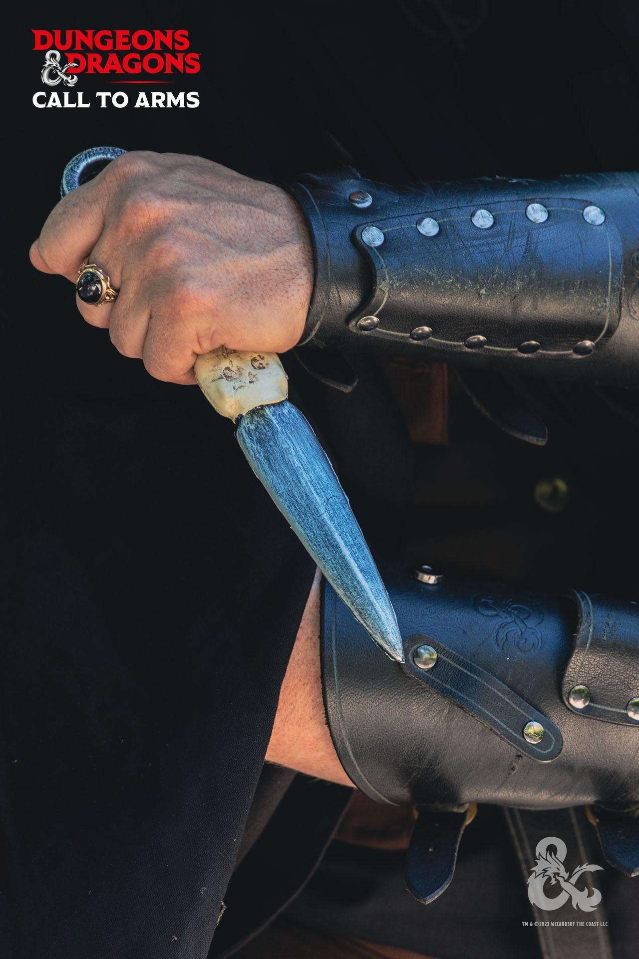 Dungeons & Dragons Foam Rogue Throwing Dagger with skull hilt and ring, designed for LARP and cosplay.