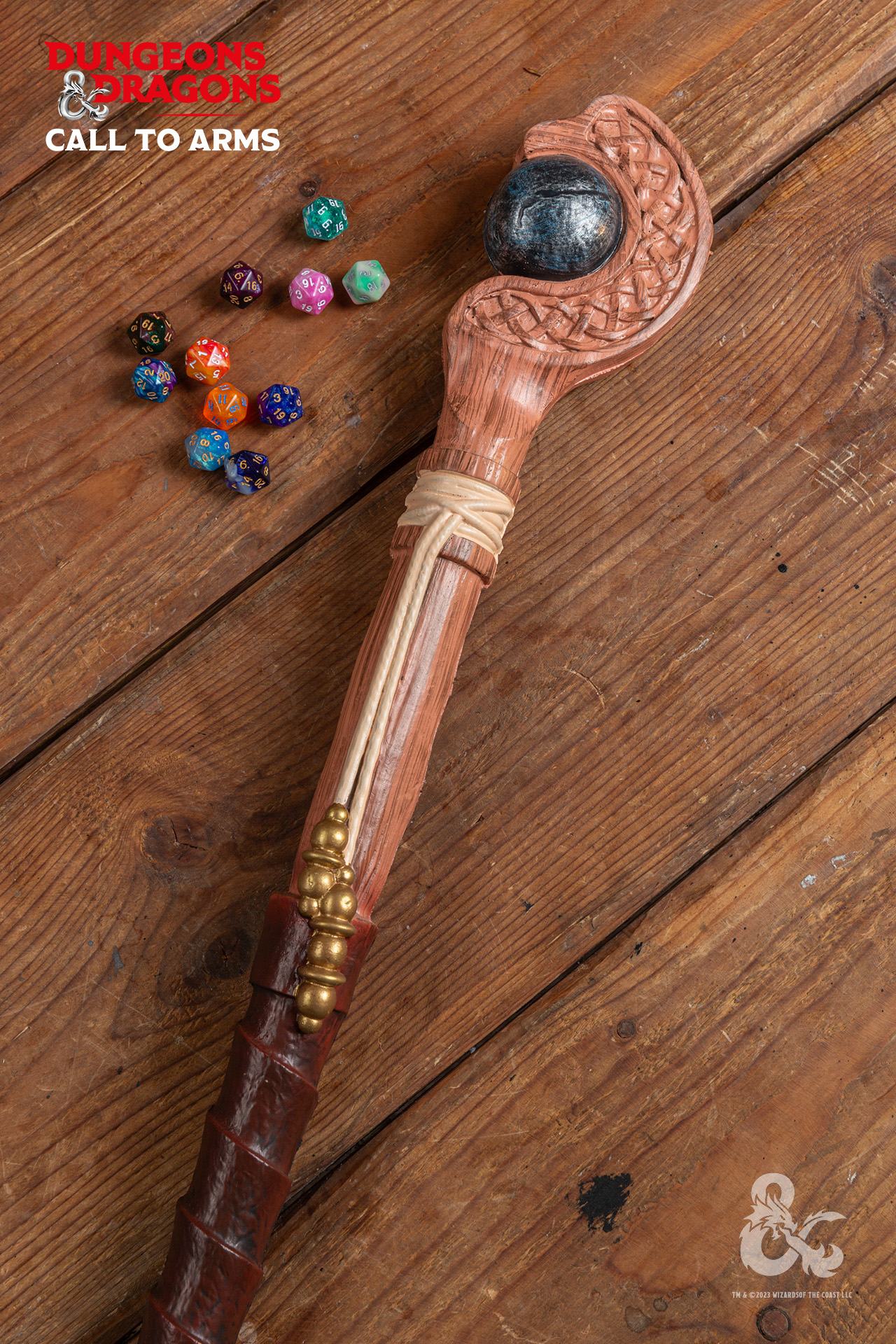 Dungeons & Dragons Foam Wizards Staff with intricate detailing, showcasing its length and design for LARP and cosplay.