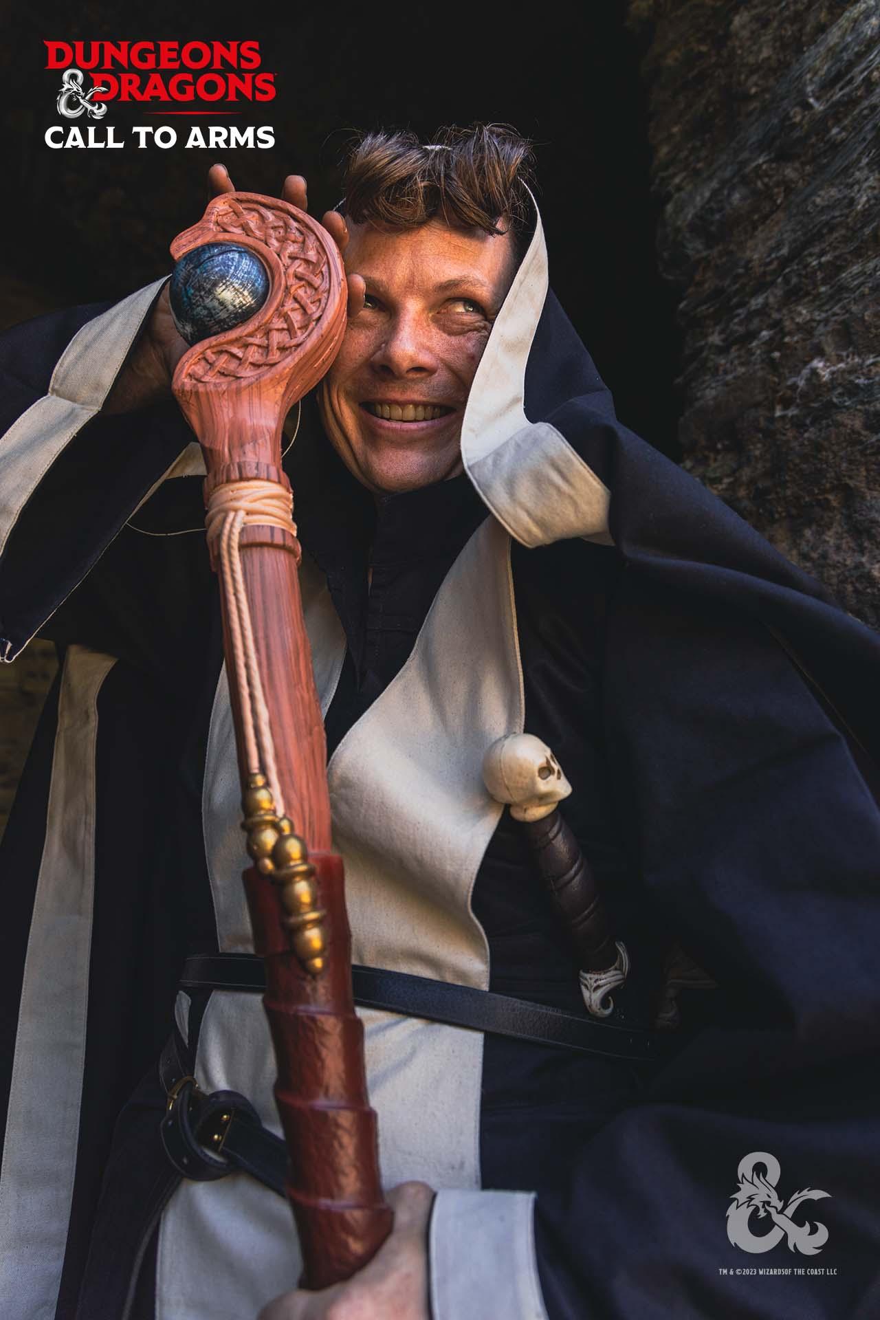 Dungeons & Dragons Foam Wizards Staff with intricate detailing, showcasing its length and design for LARP and cosplay.