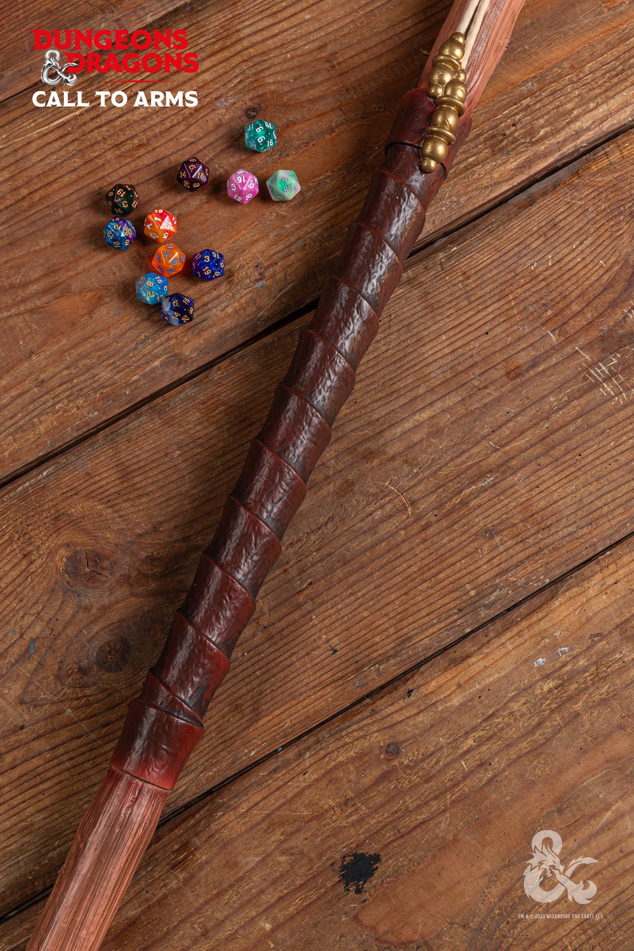 Dungeons & Dragons Foam Wizards Staff with intricate detailing, showcasing its length and design for LARP and cosplay.