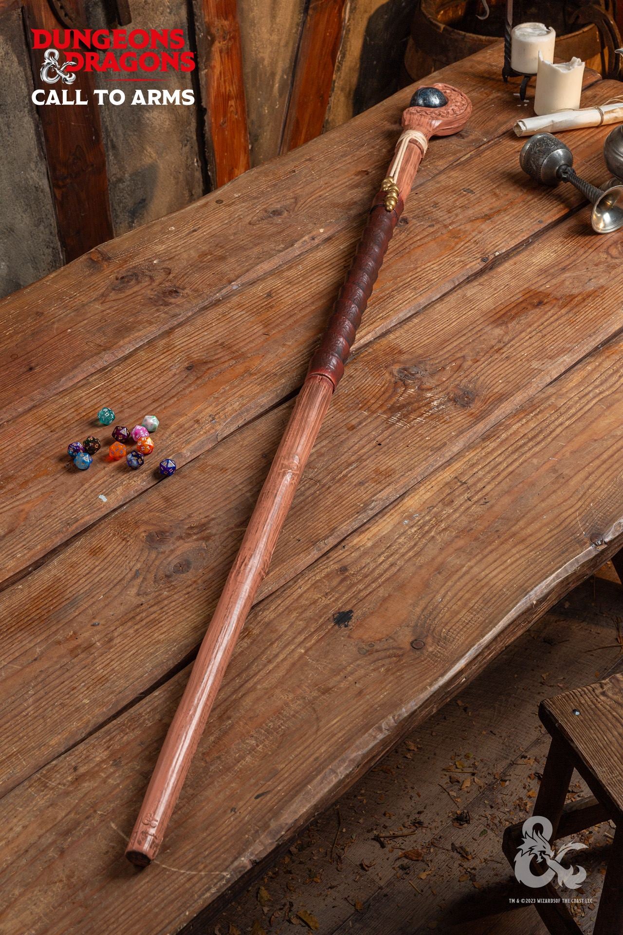 Dungeons & Dragons Foam Wizards Staff with intricate detailing, showcasing its length and design for LARP and cosplay.