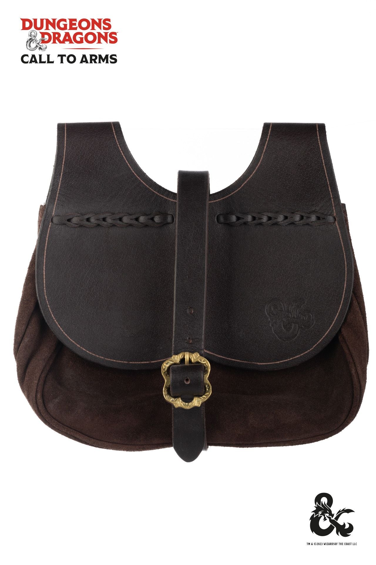 Brown Dungeons & Dragons Kidney Belt Bag with adjustable leather strap and gold buckle, designed for adventurers to securely carry valuables.