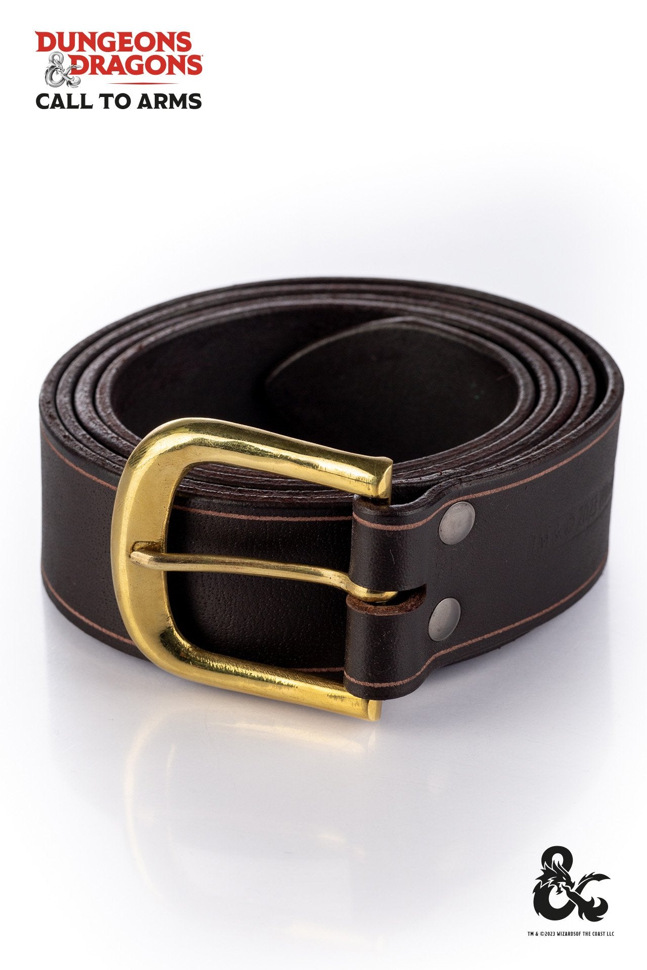 Dungeons & Dragons Leather Belt in brown with an eye-catching buckle, showcasing quality leather craftsmanship.