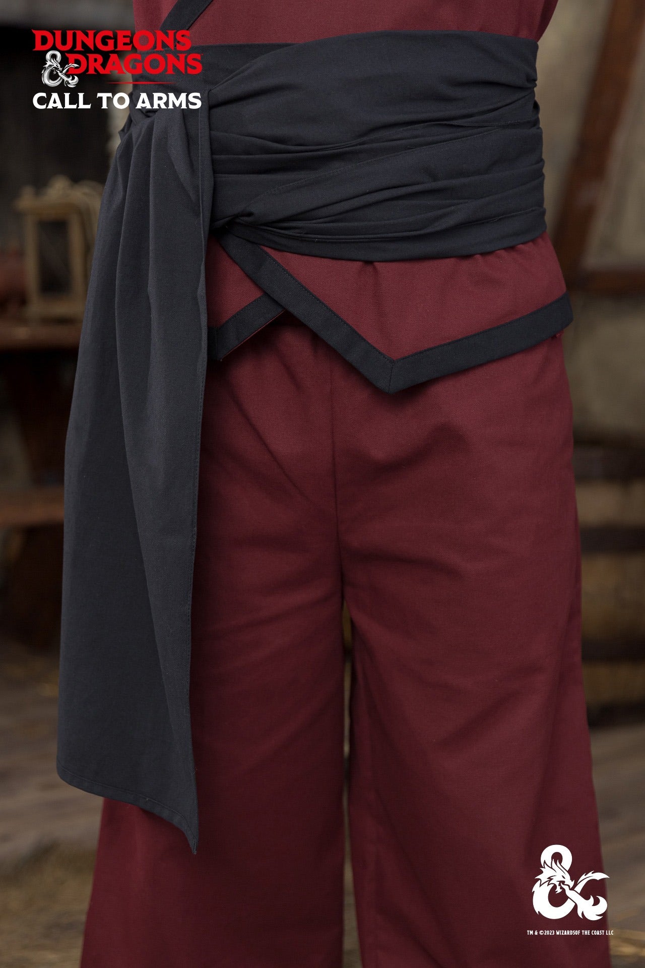 Black Dungeons & Dragons Monk Belt wrapped around a waist, showcasing its versatile design and elegant style.