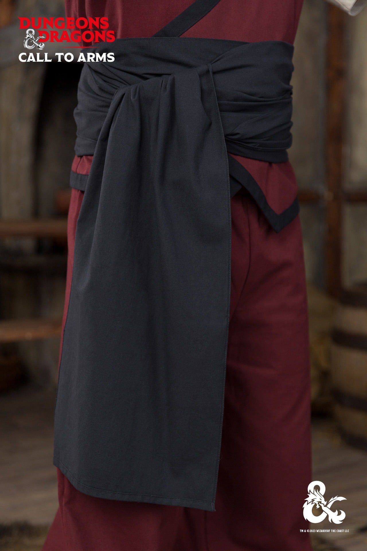 Black Dungeons & Dragons Monk Belt wrapped around a waist, showcasing its versatile design and elegant style.