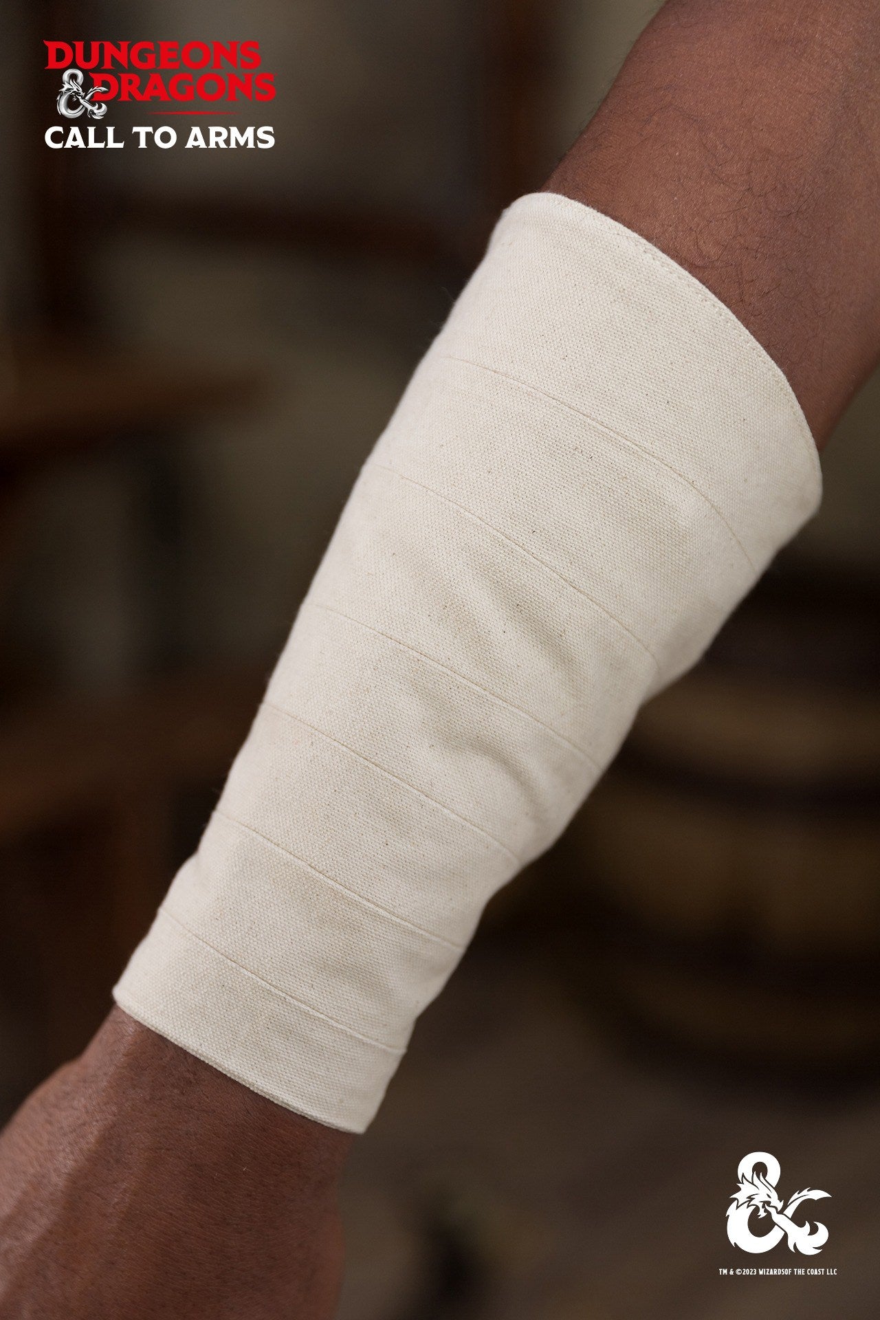 Natural cotton Dungeons & Dragons Monk Bracers with a wrapped design, showcasing adjustable lacing for a secure fit.