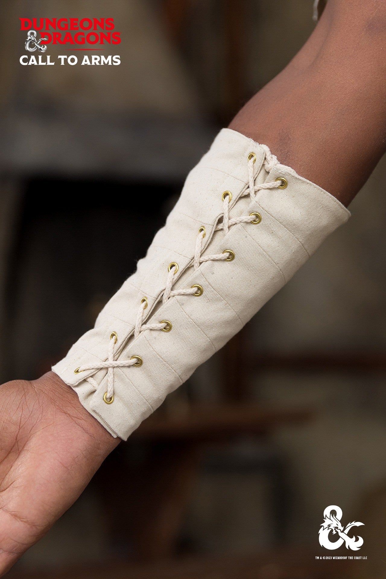 Natural cotton Dungeons & Dragons Monk Bracers with a wrapped design, showcasing adjustable lacing for a secure fit.
