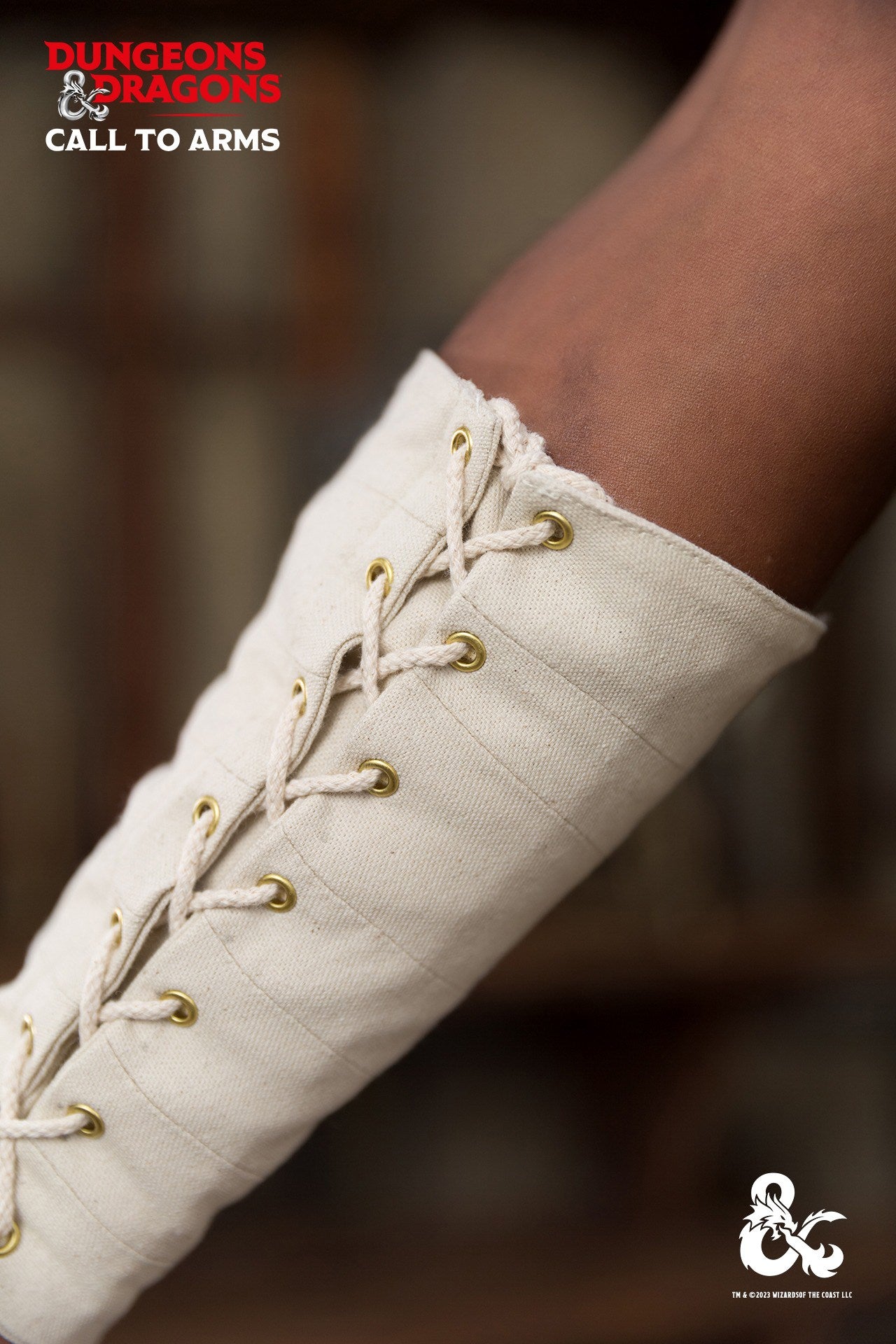 Natural cotton Dungeons & Dragons Monk Bracers with a wrapped design, showcasing adjustable lacing for a secure fit.