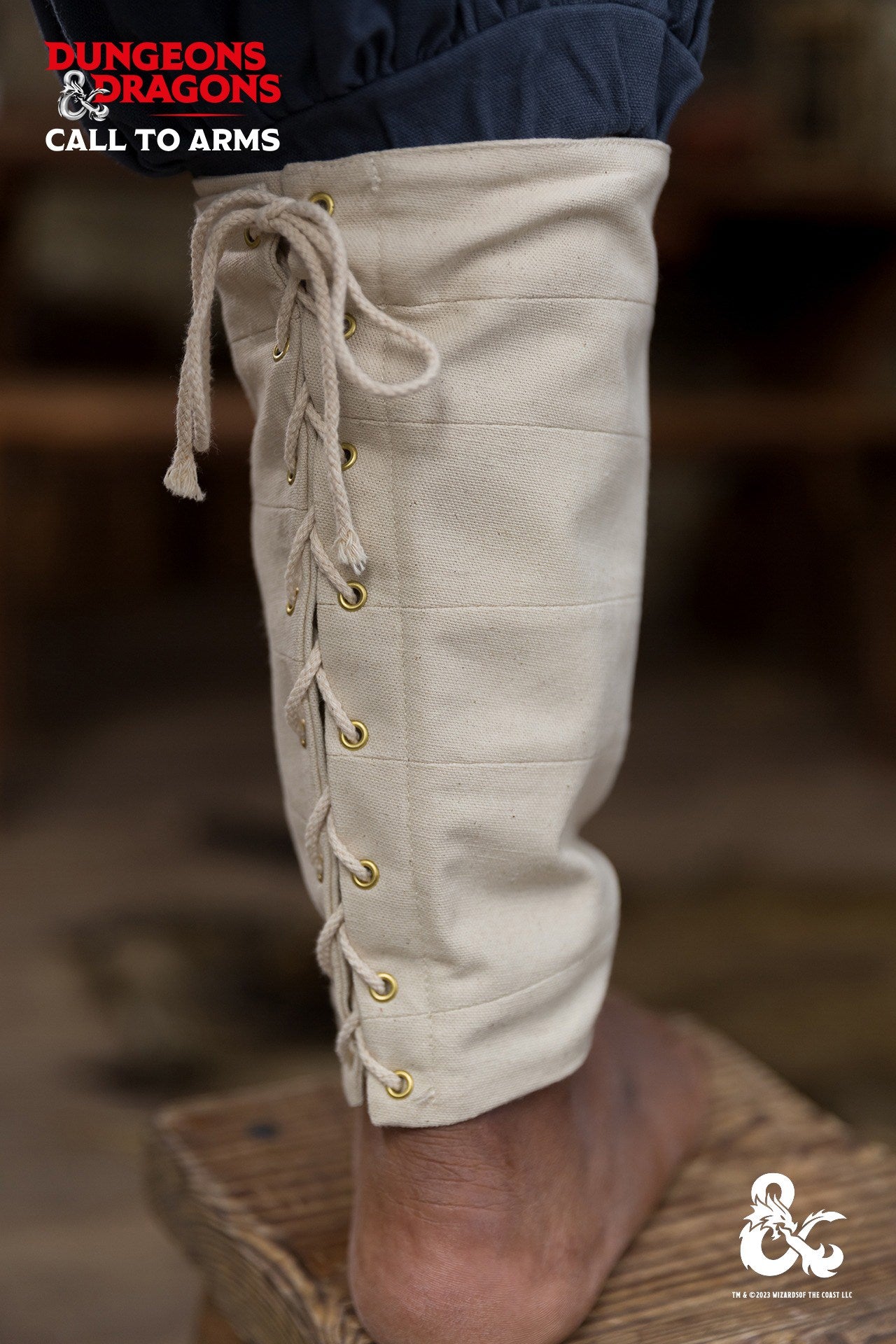 Dungeons & Dragons Monk Greaves in Natural color, showcasing a wrapped design and adjustable lacing for a secure fit.