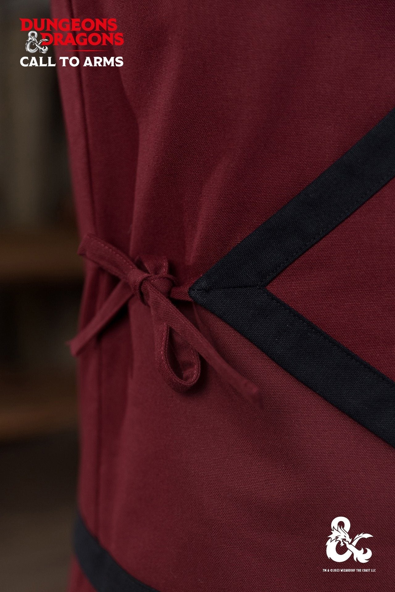 Dungeons & Dragons Monk Vest in Bordeaux and Black with contrast trims, showcasing a wrapped front design.