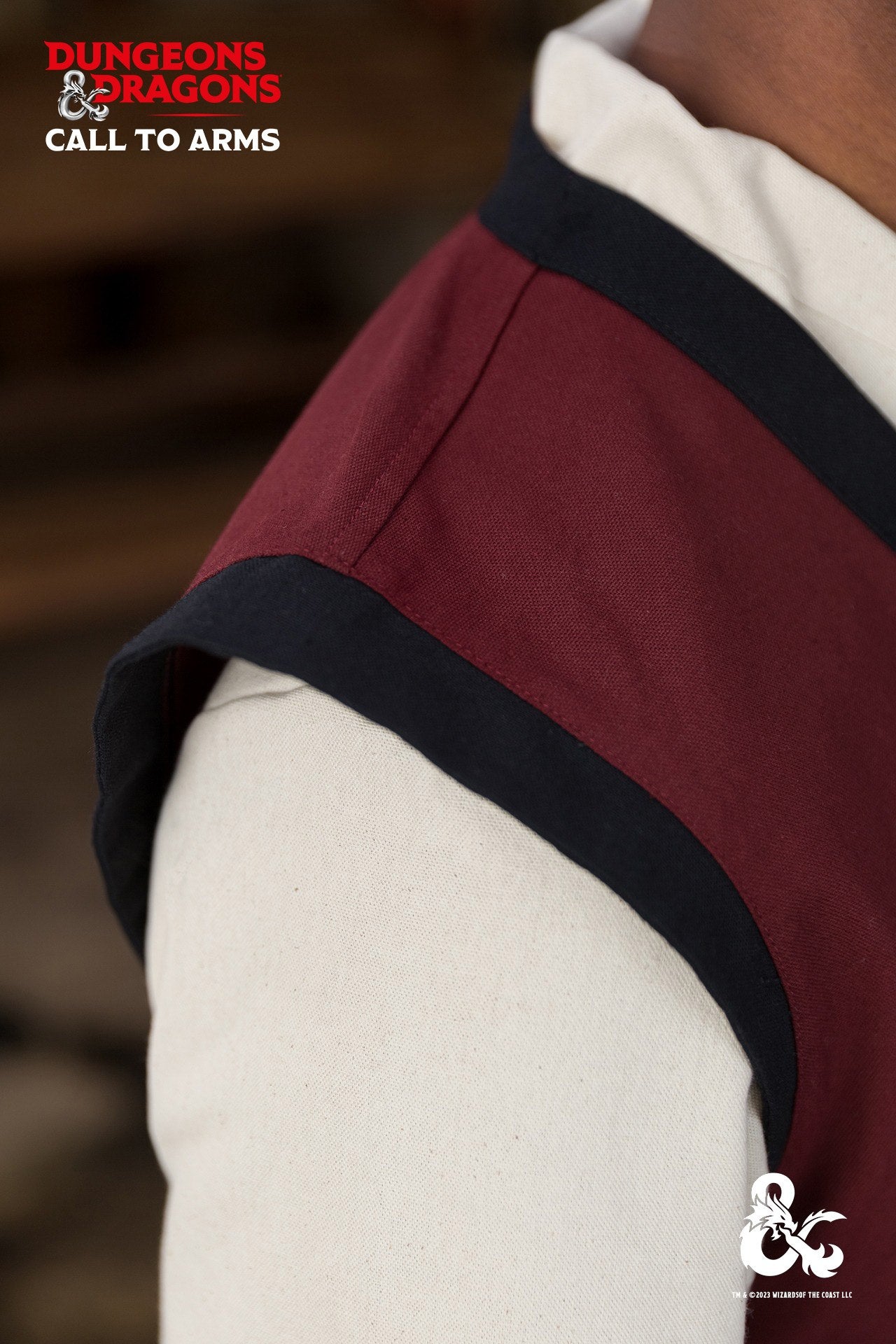Dungeons & Dragons Monk Vest in Bordeaux and Black with contrast trims, showcasing a wrapped front design.