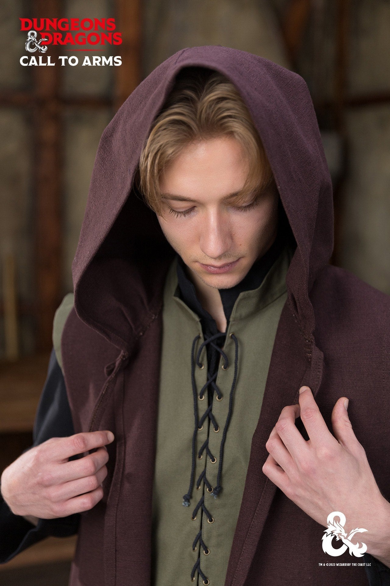 Brown Dungeons & Dragons Ranger Coat with hood and drawstrings, designed for outdoor adventures.