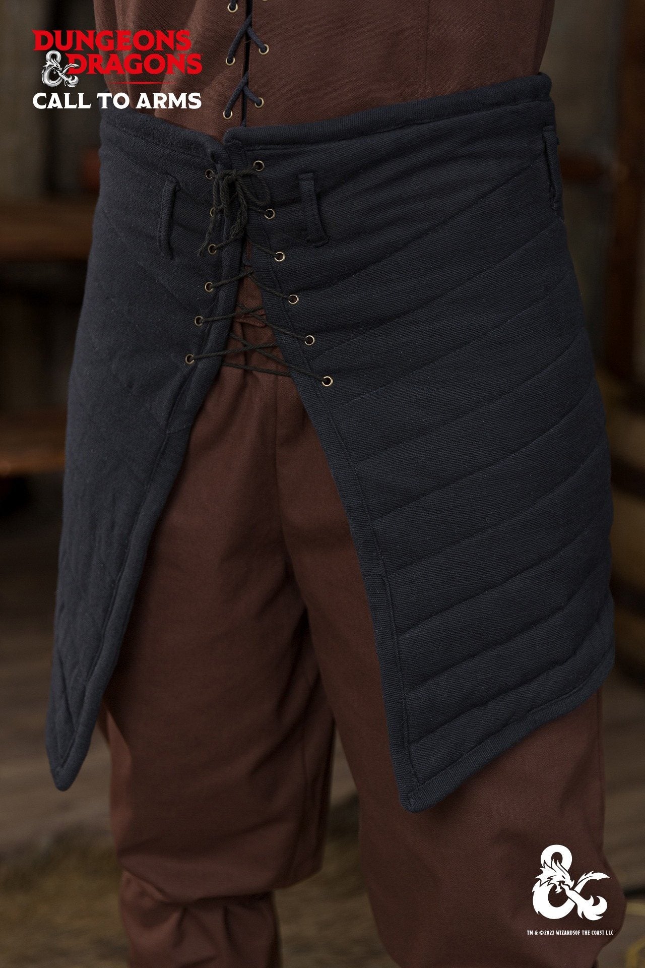 Black Dungeons & Dragons Ranger Tassets with quilted design and lacing for adjustable fit, perfect for adventurers.