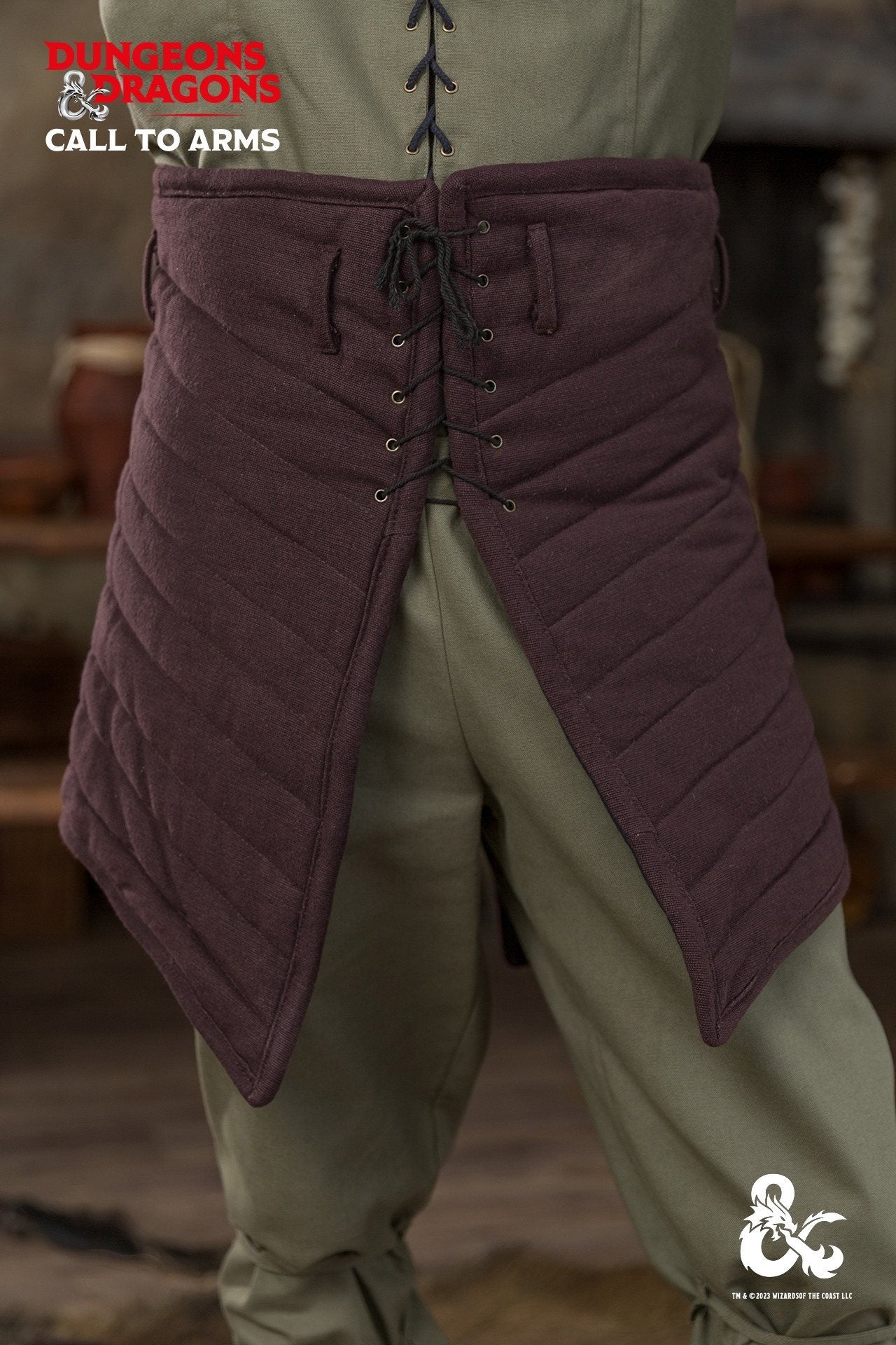 Dungeons & Dragons Ranger Tassets in brown and black, featuring quilted padding and lacing for a secure fit.