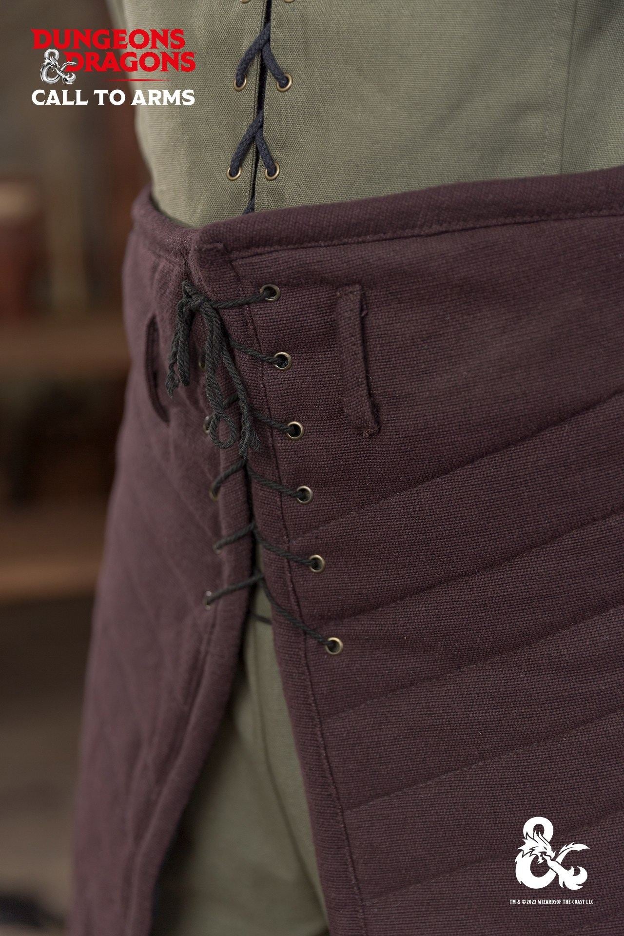 Dungeons & Dragons Ranger Tassets in brown and black, featuring quilted padding and lacing for a secure fit.