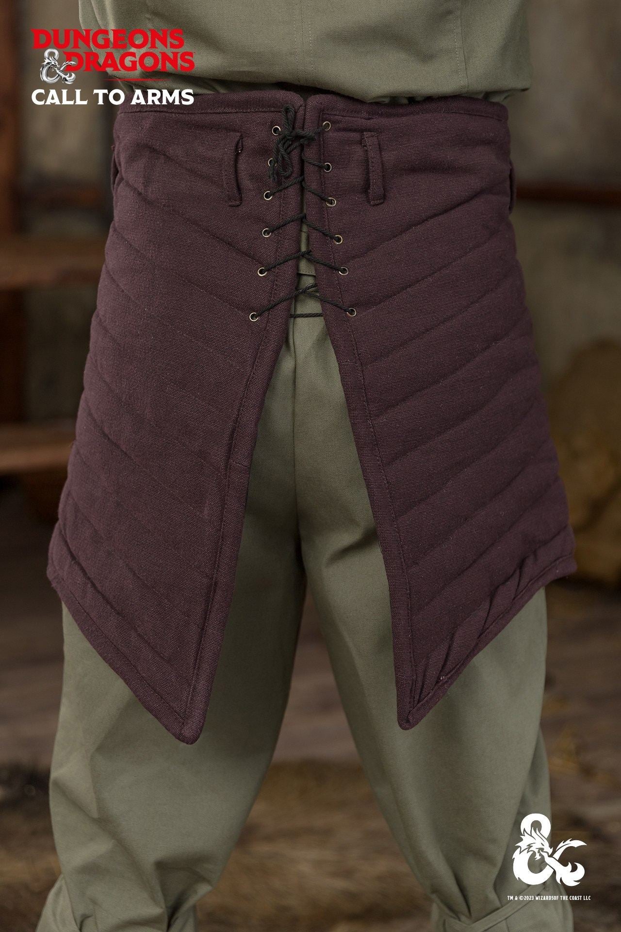 Dungeons & Dragons Ranger Tassets in brown and black, featuring quilted padding and lacing for a secure fit.