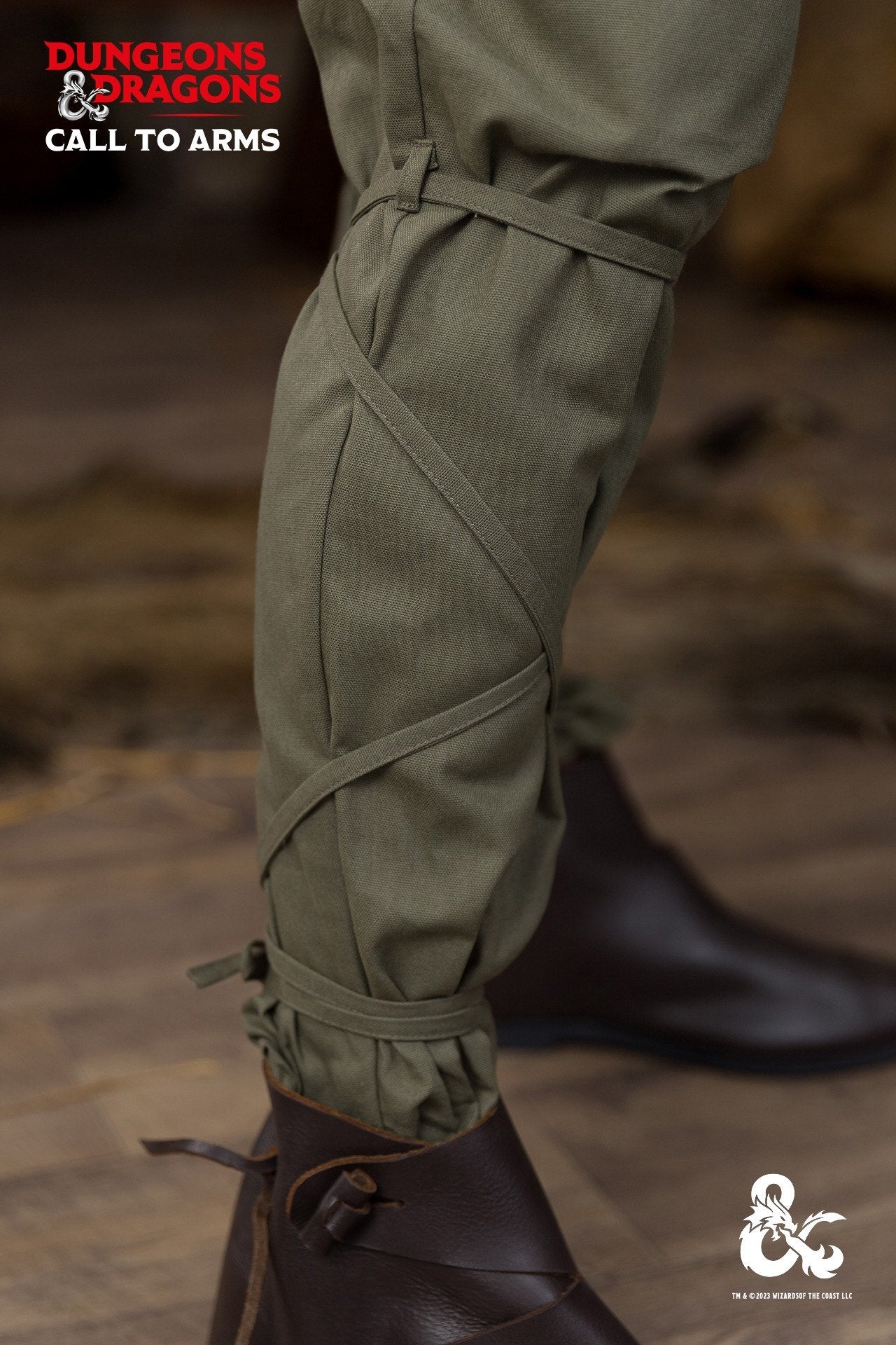 Dungeons & Dragons Ranger Trousers in Seaweed color, featuring an elastic waistband, side seam pockets, and unique lacing below the knees.