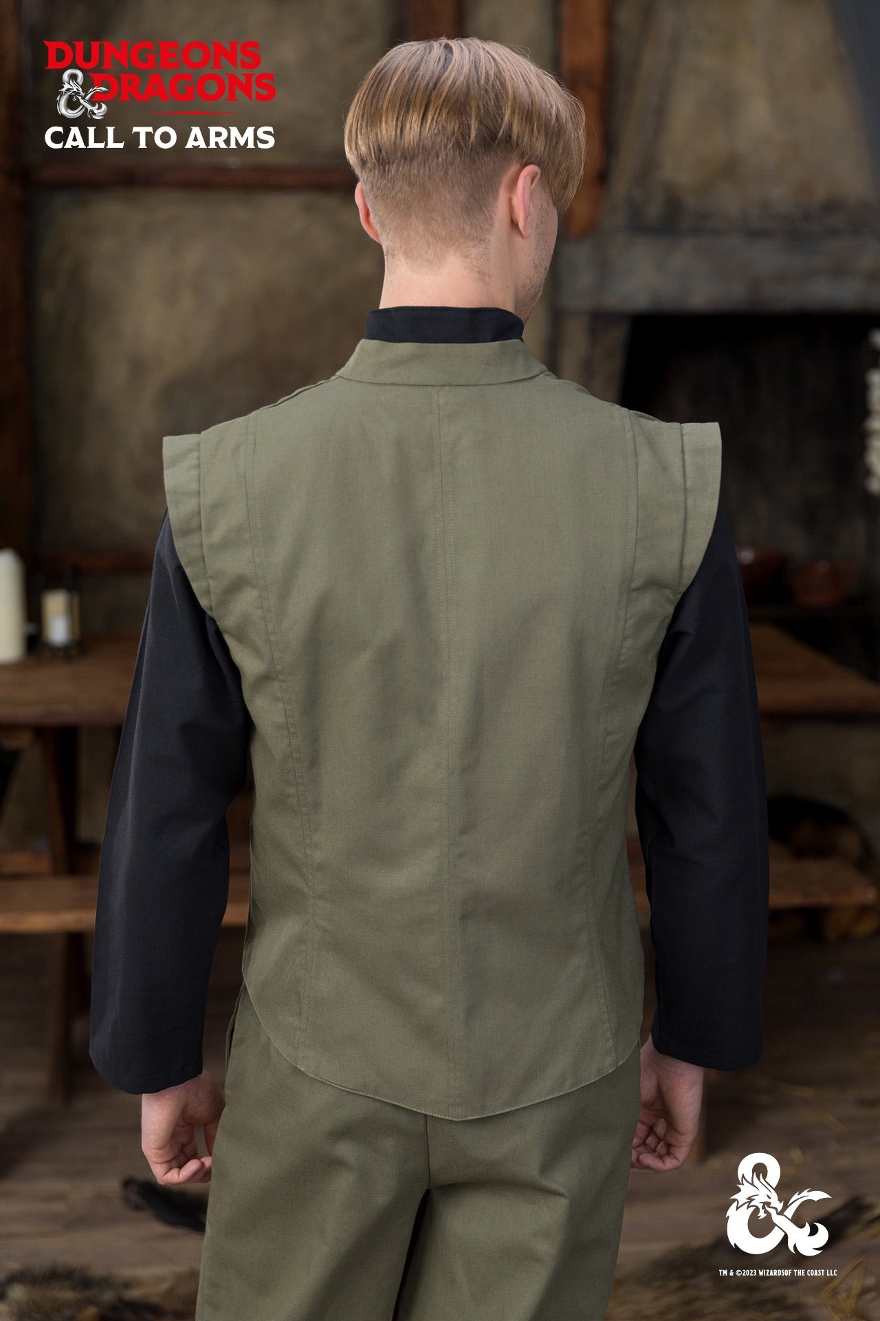 Dungeons & Dragons Ranger Vest in Seaweed color, featuring a stand-up collar and customizable lacing.