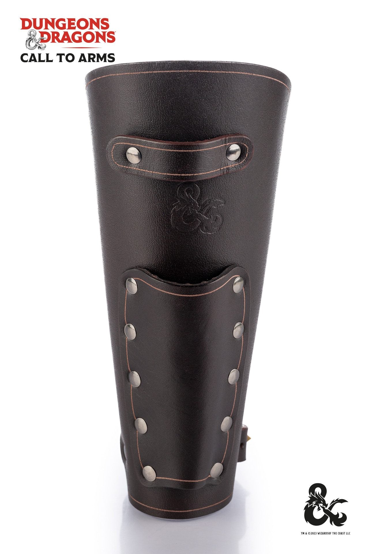 Brown leather bracers designed for Dungeons & Dragons rogues, featuring a knife compartment and elegant metal clasps.