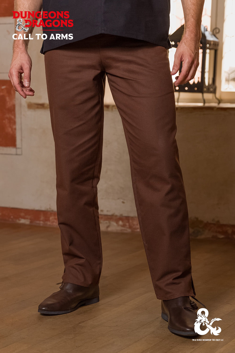 Brown Dungeons & Dragons Rogue Trousers designed for comfort and stealth, featuring a loose fit and versatile style.