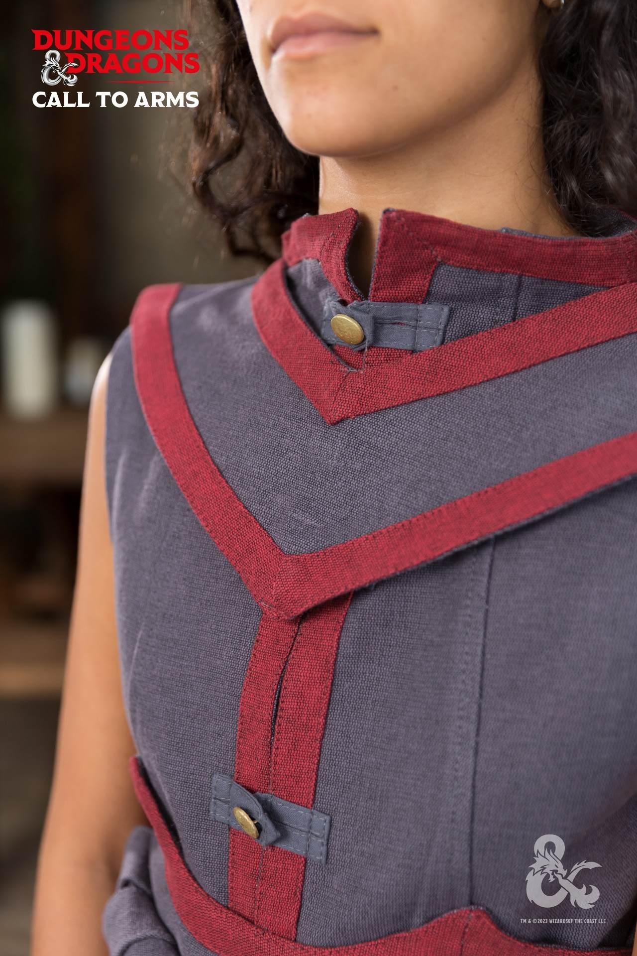 Dungeons & Dragons Sorcerer Cape in Gray and Red with contrast trim, showcasing its double-layered design and secure attachment loops.
