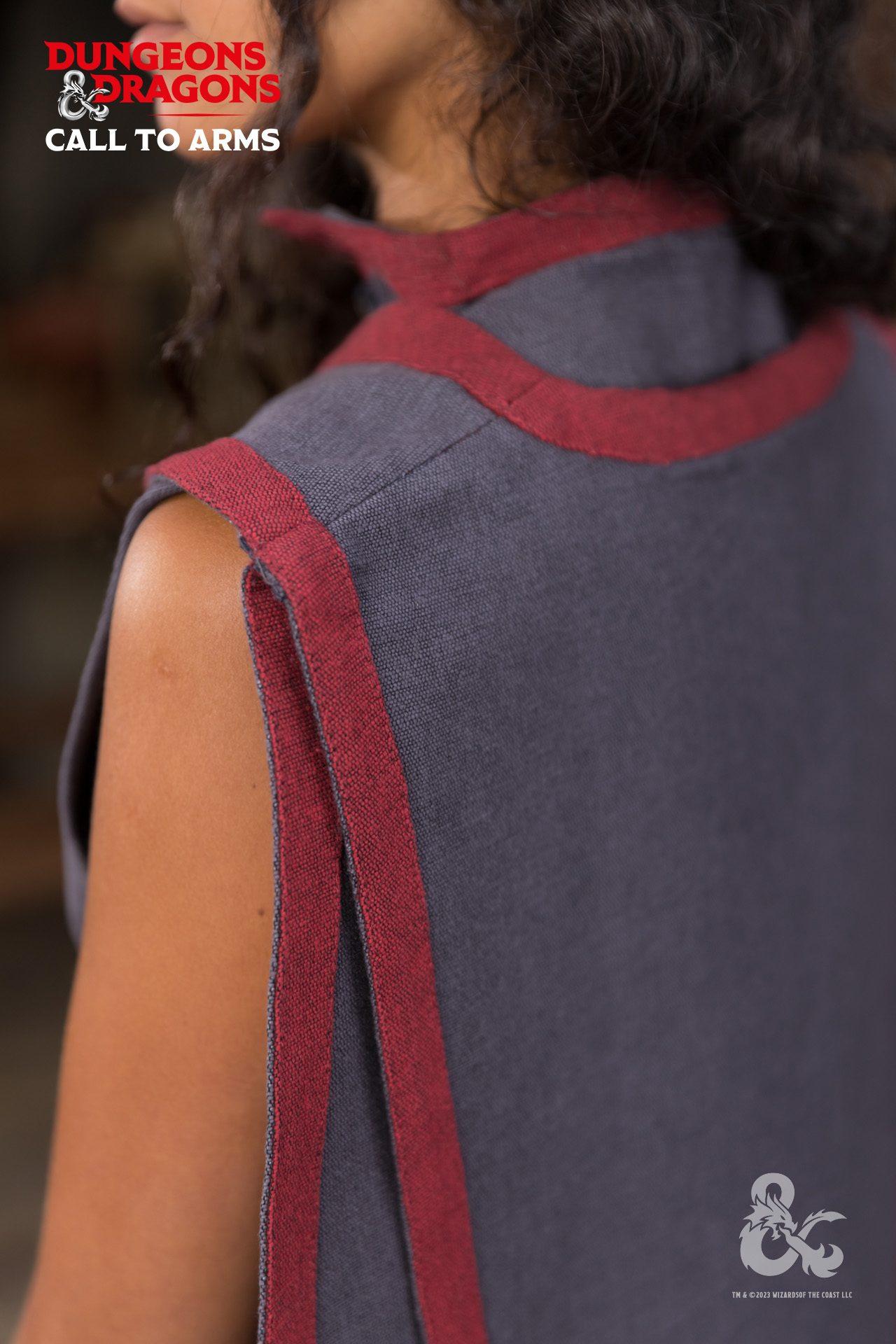 Dungeons & Dragons Sorcerer Cape in Gray and Red with contrast trim, showcasing its double-layered design and secure attachment loops.