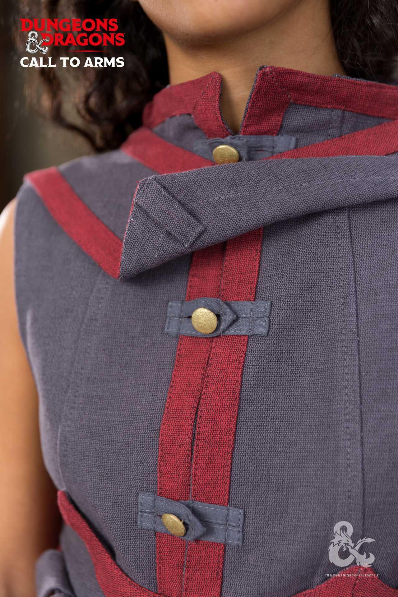 Dungeons & Dragons Sorcerer Cape in Gray and Red with contrast trim, showcasing its double-layered design and secure attachment loops.