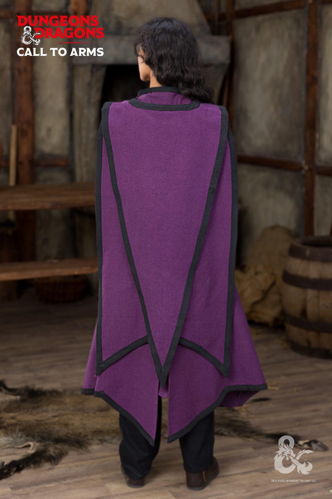 Dungeons & Dragons Sorcerer Cape in purple and black, featuring double-layered design and contrast trim.